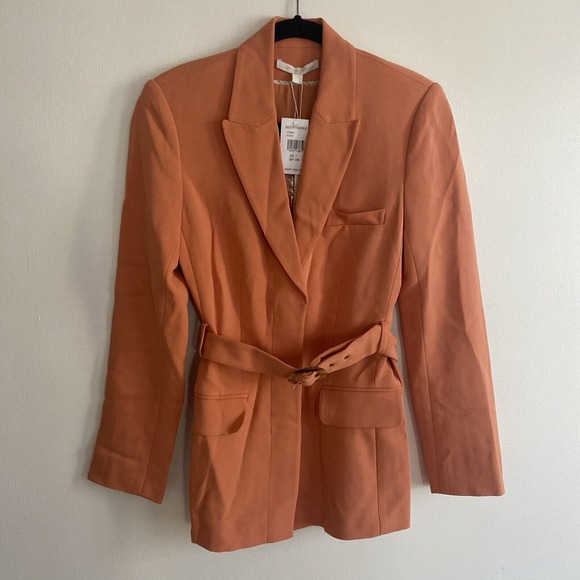 $545 Jonathan Simkhai Women's Single-breasted Belted Blazer Size 2 In Sedona NWT